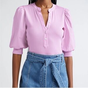 VERONICA BEARD Women’s XL Coralee Puff Shoulder Ribbed Poplin Top Orchid CP25